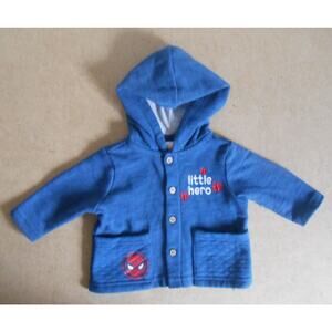 Marvel Spiderman Little Hero Blue Button-up Hoodie Size 3M